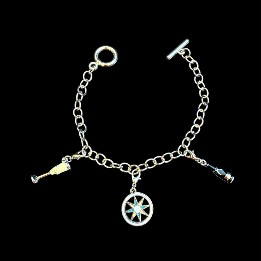 Charm Bracelet Silvertone with 3 Princess Cruise Charms. NEW!